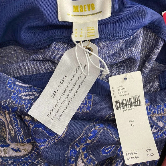 Anthropologie Maeve Maria Pant Trouser Flared Paisley Print Metallic Blue Size 0 - Picture 10 of 12